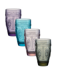 Embossed Multi Colour Glasses 4 Pk