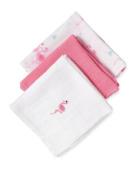 Muslin Cloths 3-Pack Pink Flamingo