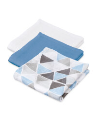 Blue Geo Muslin Cloths 3 Pack