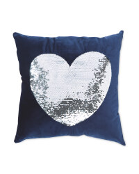 Navy Silver Sequin Heart Cushion