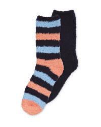 Navy/Pink Fluffy-Socks Twin Pack