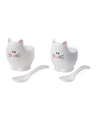 White Cat Novelty Egg Cup Set