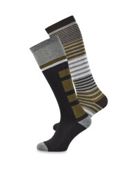 Olive Stripe Long Boot Socks 2 Pack