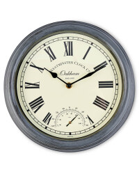 Outdoor Wall Clock & Thermometer - Grey