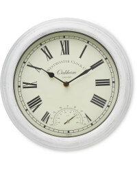 Outdoor Wall Clock & Thermometer - Cream