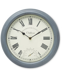 Outdoor Wall Clock & Thermometer - Grey