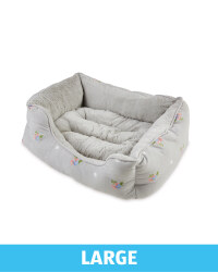 Large Floral Plush Pet Bed - Grey