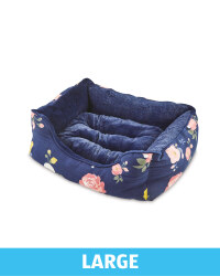 Large Floral Plush Pet Bed - Navy