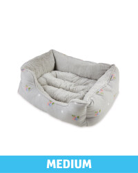 Medium Floral Plush Pet Bed - Grey