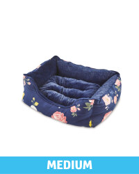 Medium Floral Plush Pet Bed - Navy