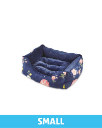 Small Floral Plush Pet Bed - Navy