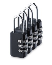Combination Padlock 4-Pack - Black