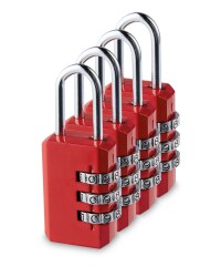 Combination Padlock 4-Pack - Red