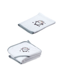Penguin Hooded Towel and Mitt