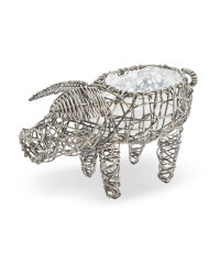 Pig Rattan Animal Planter - Slate