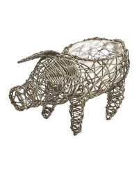 Pig Rattan Effect Animal Planter - Slate