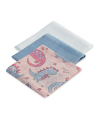 Pink Dino Muslin Cloths 3 Pack