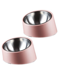 Pink Slanted Pet Bowl 2 Pack
