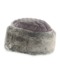 Quilted Hat With Faux Fur - Grey