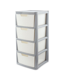 Rattan Effect 4-Drawer Tower - White & Grey