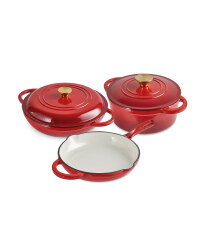 3 Piece Red Cast Iron Cookware Set