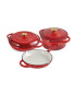 3 Piece Red Cast Iron Cookware Set