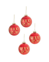 Red Merry Christmas Baubles 4 Pack