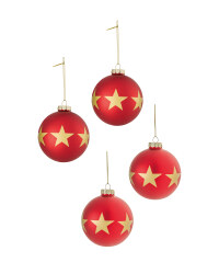 Red Star Baubles 4 Pack