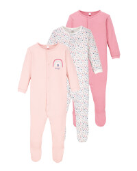 Rose/Pink Baby Sleepsuit 3 Pack
