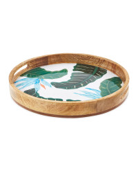 Round Floral Mango Wood Tray