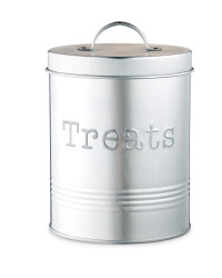Silver Pet Treat Storage Tin
