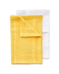 Small 2 Pack Cellular Blankets - White/Ochre