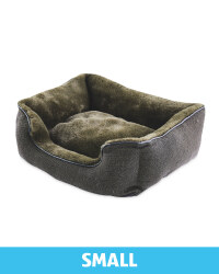 Small Khaki Herringbone Dog Bed