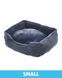 Small Navy Check Plush Dog Bed