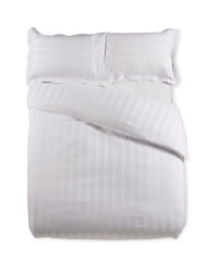 Striped Double Sateen Duvet Set - White