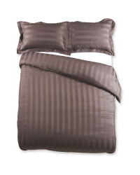 Striped King Sateen Duvet Set - Charcoal