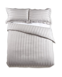 Striped King Sateen Duvet Set - Grey