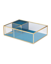 Teal Velvet Glass Jewellery Box
