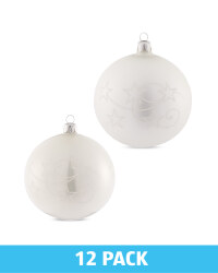 White Glass Baubles 12 Pack