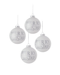 White Merry Christmas Baubles 4 Pack