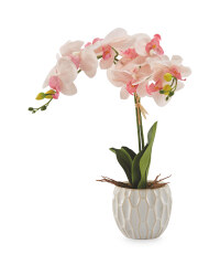 White Pot Artificial Pink Orchid