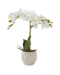 White Pot Artificial White Orchid