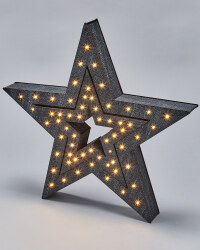 Rustic Wooden LED Stars 2 Pack - Dark Grey