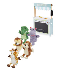 Wooden Theatre & Zoo Puppets Set
