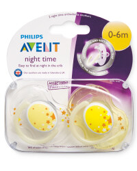 Yellow 0-6m Glow Soothers 2 Pack