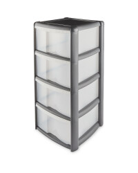 4 Drawer Plastic Storage Tower - Grey