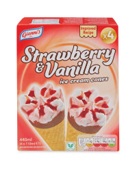 Strawberry & Vanilla Ice Cream Cones