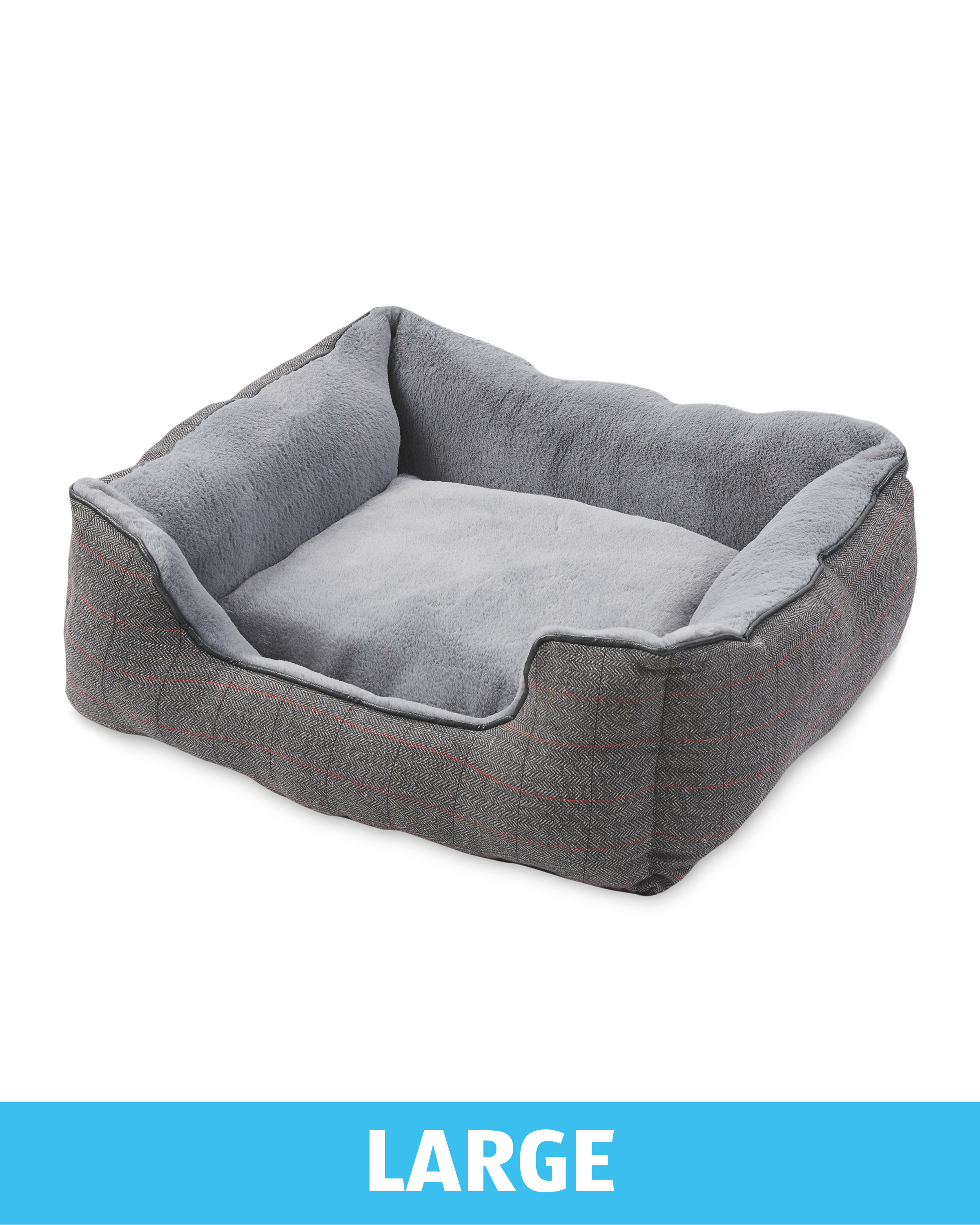 Large Plush Grey Check Dog Bed ALDI UK