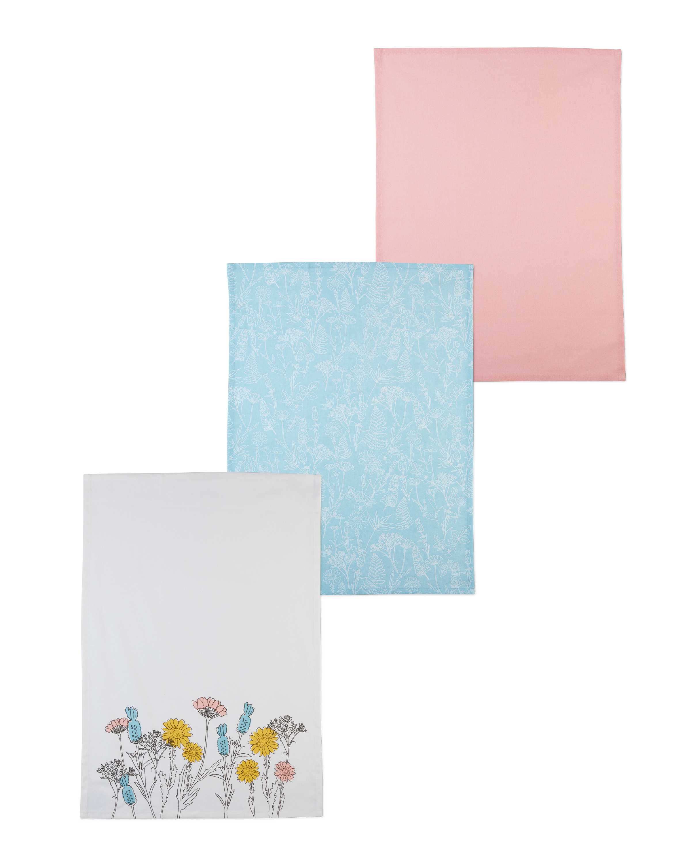 Blue Floral Tea Towels 3 Pack ALDI UK