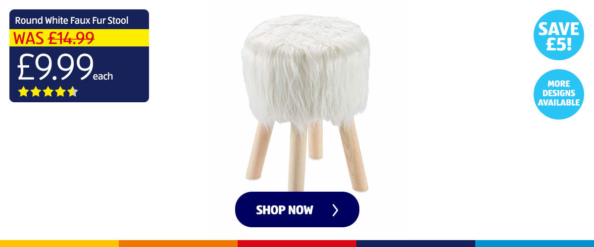 Round White Faux Fur Stool